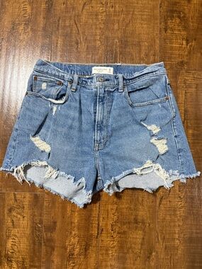 Abercrombie & Fitch Distressed Mom Short High Rise Blue Denim Shorts